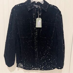 All Saints Black Velvet Lasercut Eyelet Women's shirt 4